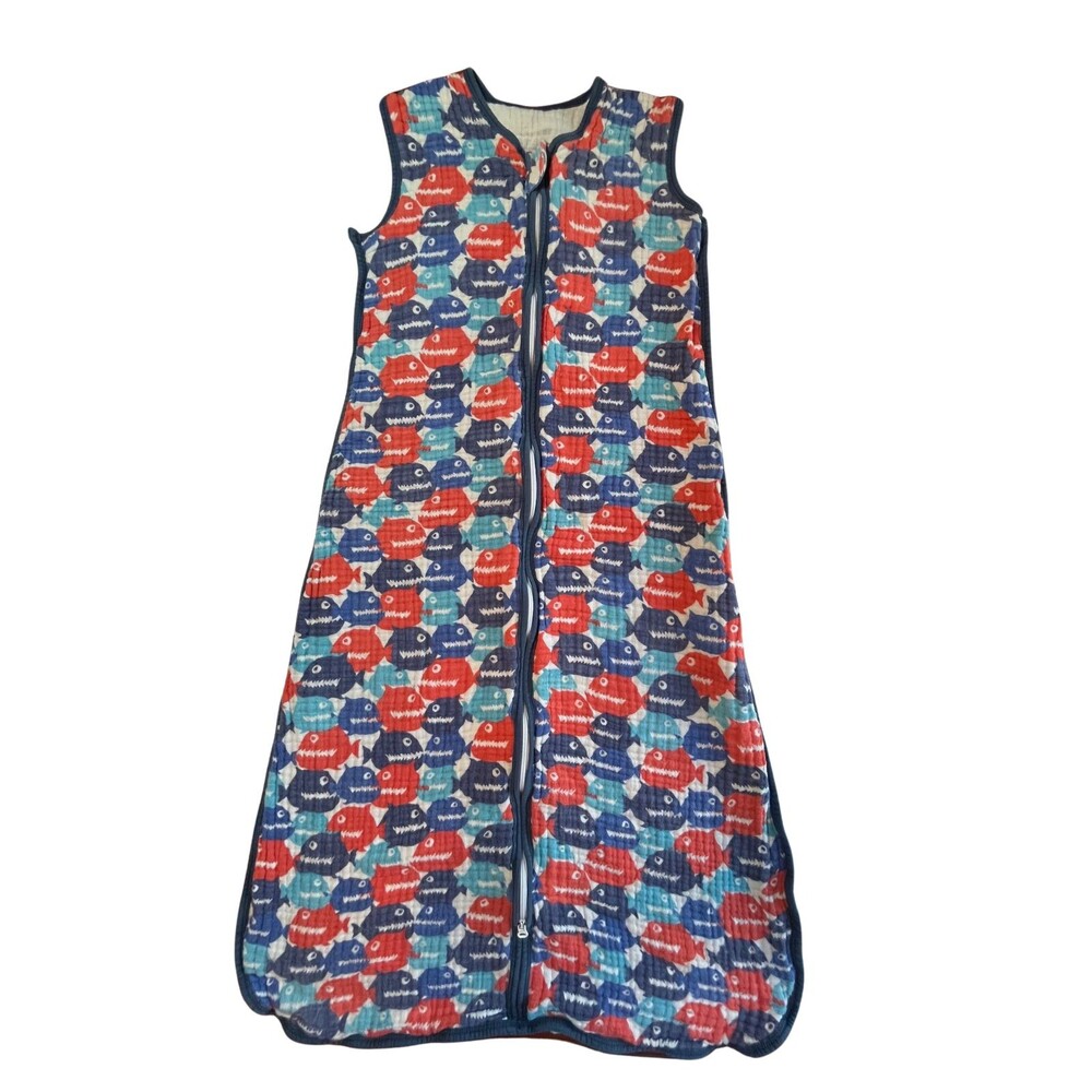 Tado‎ Muslin Sleeping Sack Organic Cotton Piranha Fish Zipper Blue Orange XL